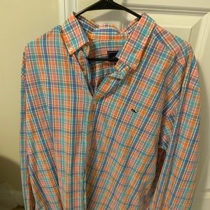 Vineyard Vines whale button up shirt.